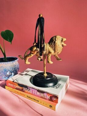 Brass Lion Carousel Decorative Sculpture - Gold Accent Home Art